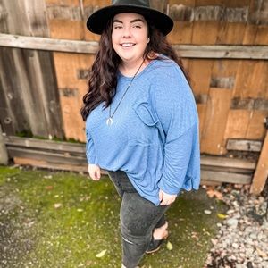 Chic Soul Blue Dolman Long Sleeve Shirt
